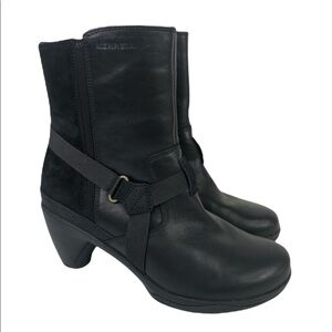 Merrell Black Side Zip Heeled Suede Leather Booties